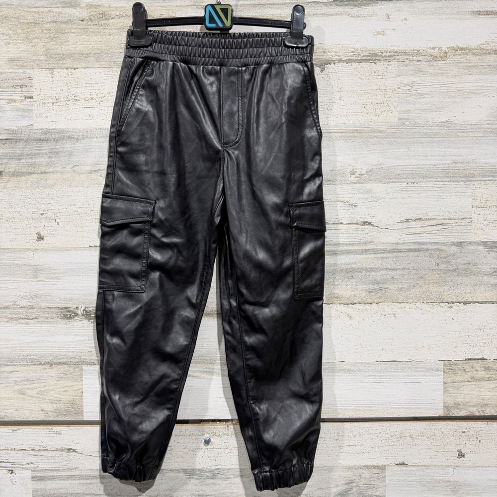 Gap Jogger Kids Size 10 Black Faux Leather Cargo Pants Streetwear NWT